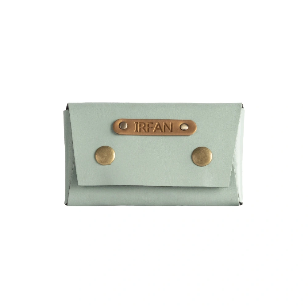 Custom Business Card Holder in Mint Green Leather